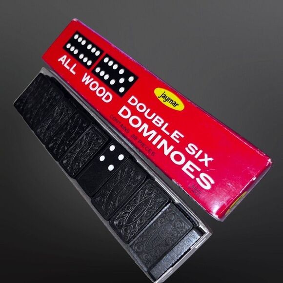 Vintage 1970s Jaymar Double Six All Wood Dominoes 28 Pc Set - Picture 3 of 5